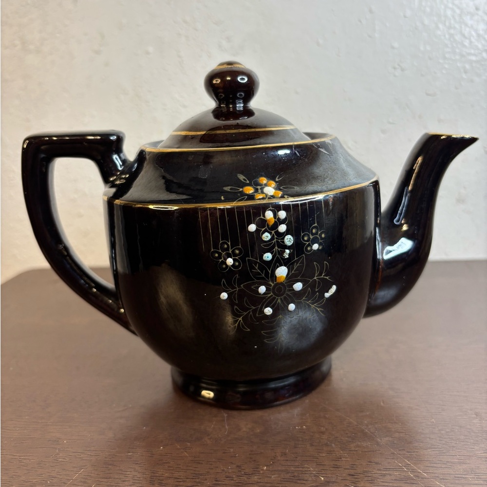 Vintage Brown Floral Teapot